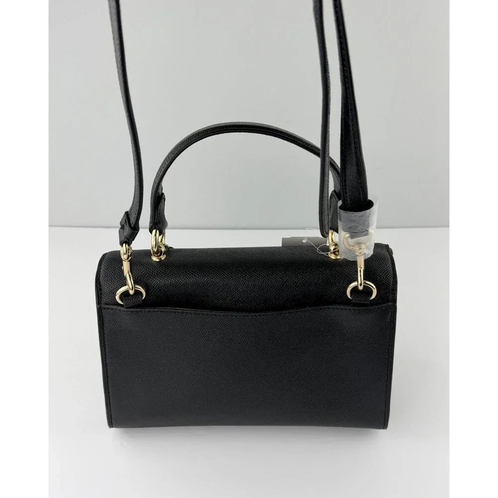 COACH Tilly Crossbody Top Handle Twist Lock Black Gold Leather Bag F76618 - $398